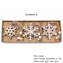 Load image into Gallery viewer, Vintage Wooden Snowflake Ornament Set (12pcs)