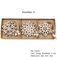 Load image into Gallery viewer, Vintage Wooden Snowflake Ornament Set (12pcs)