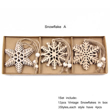 Load image into Gallery viewer, Vintage Wooden Snowflake Ornament Set (12pcs)