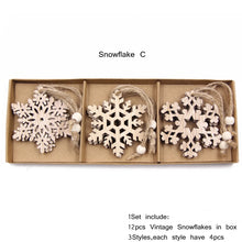 Load image into Gallery viewer, Vintage Wooden Snowflake Ornament Set (12pcs)