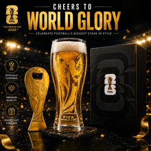 Load image into Gallery viewer, Official FIFA World Cup 2026 Pilsner Beer Glass &amp; Trophy Bottle Opener
