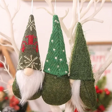 Load image into Gallery viewer, Cozy Christmas Gnome Trio – Plush Ornaments
